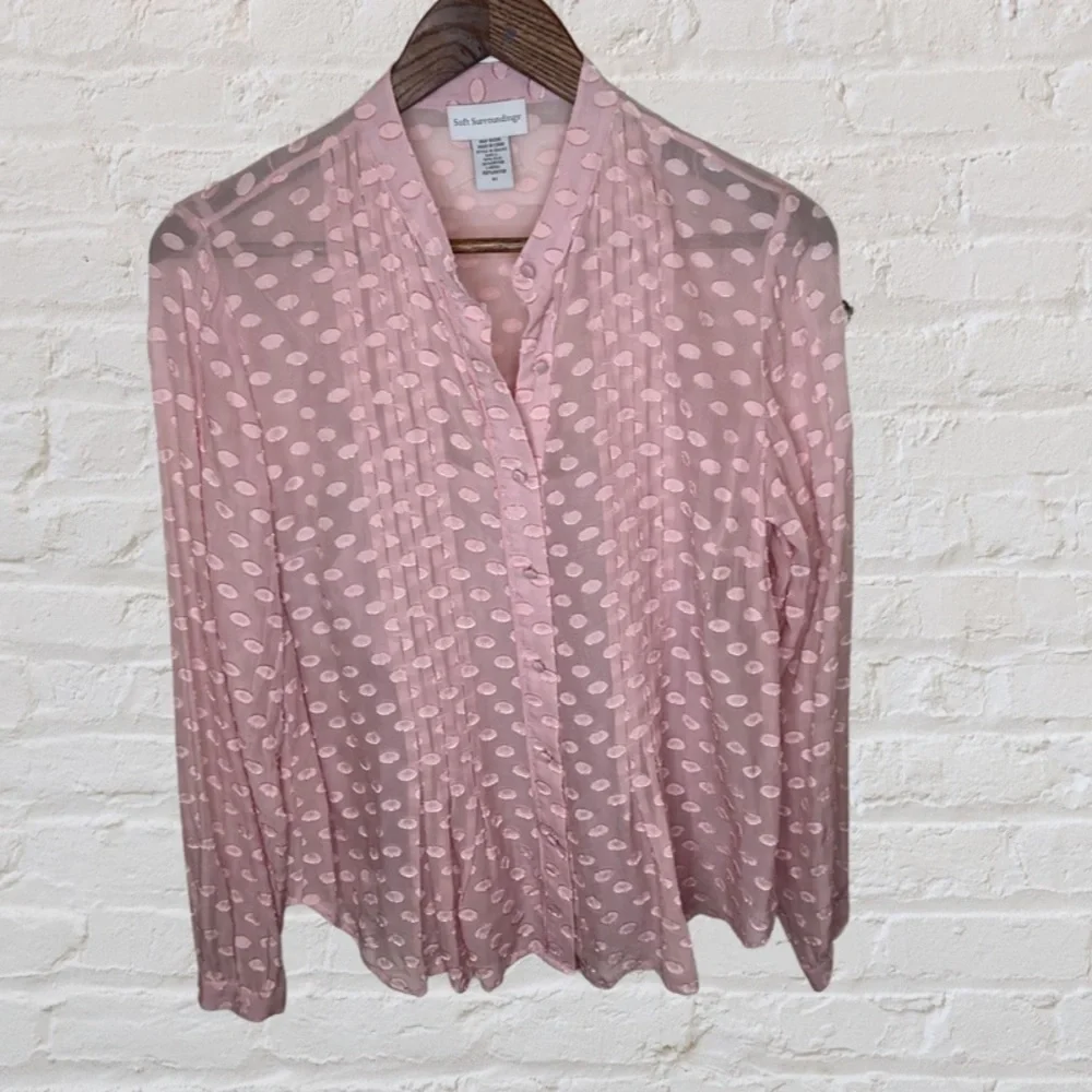 Soft Surroundings silk blend polka dot sheer pink blouse with cami - Picture 2 of 7
